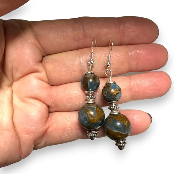 Golden Aqua Quartz Dangle Earrings 925 Sterling Silver Hooks - Picture 1 of 8